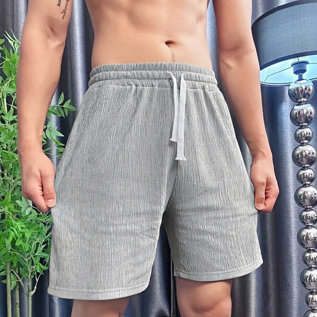 Fashionable Summer New Bark Pattern High-End Casual Shorts Men's High-Definition Elastic Waist Loose Men's Five-Point Pants