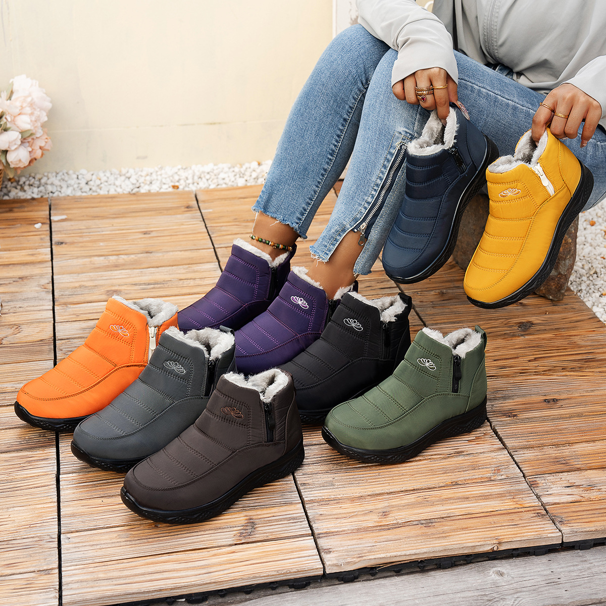 Snow Boots for Men and Women, 2025 Winter New Large-Size Women's Thick-Soled Cotton Shoes with Fleece Lining and Thickened Cotton Boots