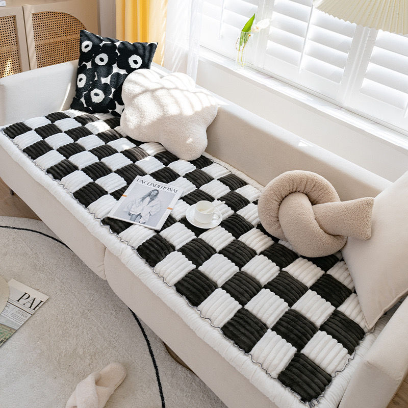 Thickened Steamed Bun Sofa Cushion Winter Plush Non-Slip Straight Row Leather Sofa Cushion Simple Modern Plaid Cushion Export