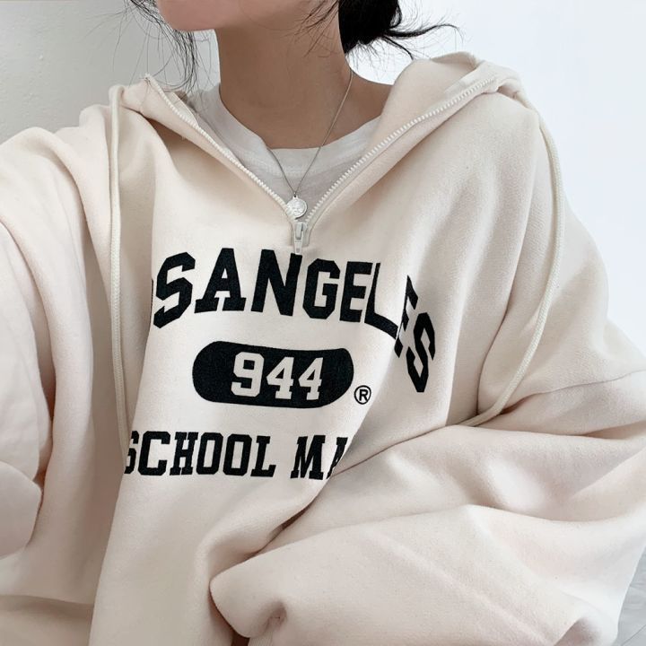 Picture of Zipper Sweater Women's Hooded Autumn 2022 New Women's Loose Autumn Winter Thickened Plus Velvet Jacket Large Size Top