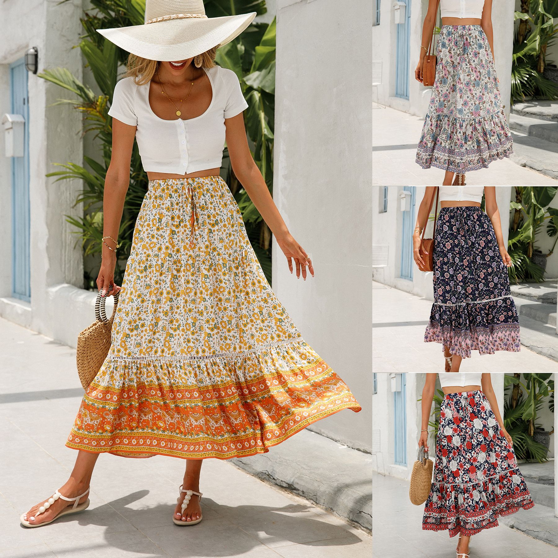 Picture of Real Shot of Spot Cross-Border Foreign Trade Amazon Independent Station European and American New Skirt Rayon Seaside Vacation Beach Skirt