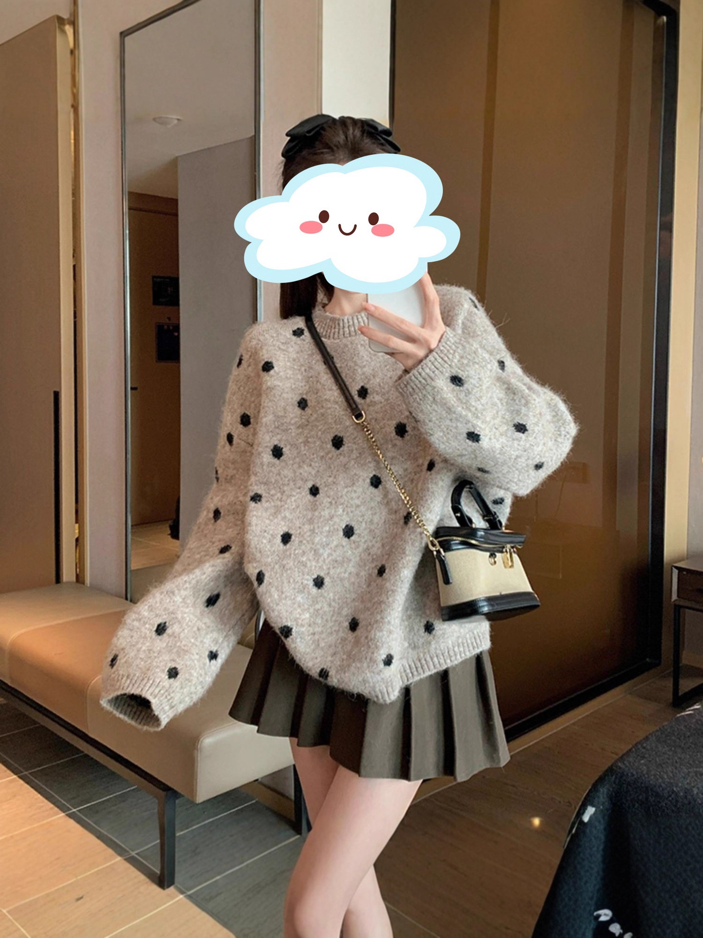 Picture of Autumn and winter new Korean lazy style pullover crew neck sweater women's loose and versatile polka dot literary knitted top to wear outside