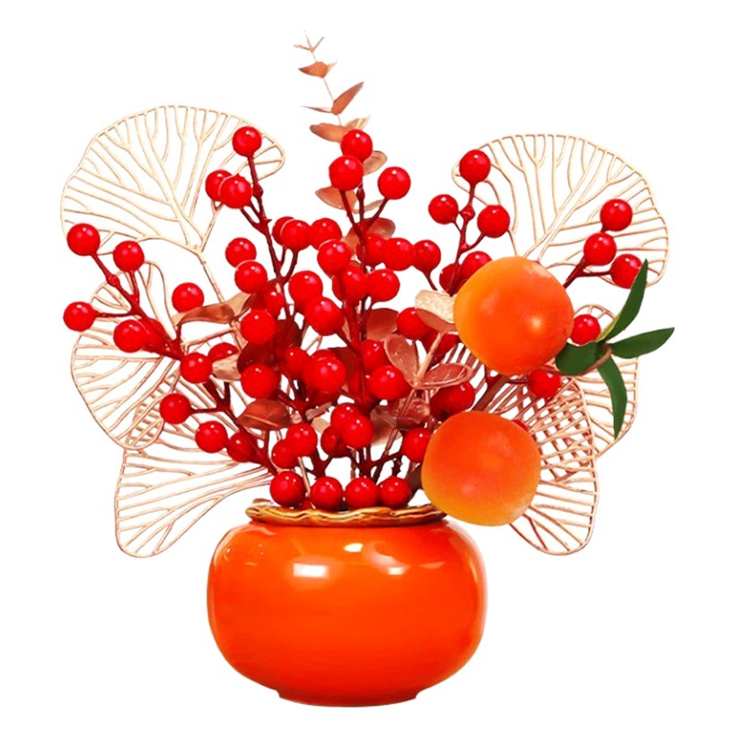 Factory wholesale plastic flower pot Persimmon vase simulation package Persimmon Persimmon Ruyi basin imitation ceramic festive decorative ornaments