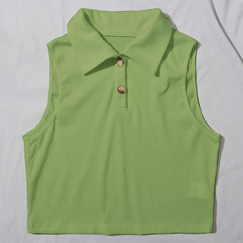 Cross-border foreign trade summer new short button vest women's European and American fashion temperament lapel sleeveless screw top