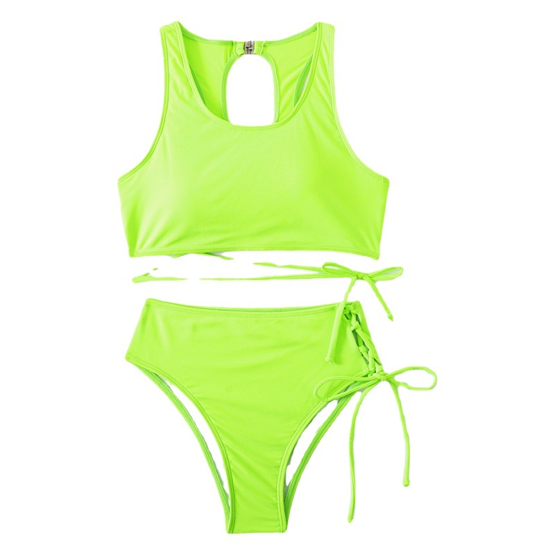 2024 First Sight New Solid Color Conservative Bikini Split Swimsuit for Women European and American Cross-Border Amazon Swimwear in Stock