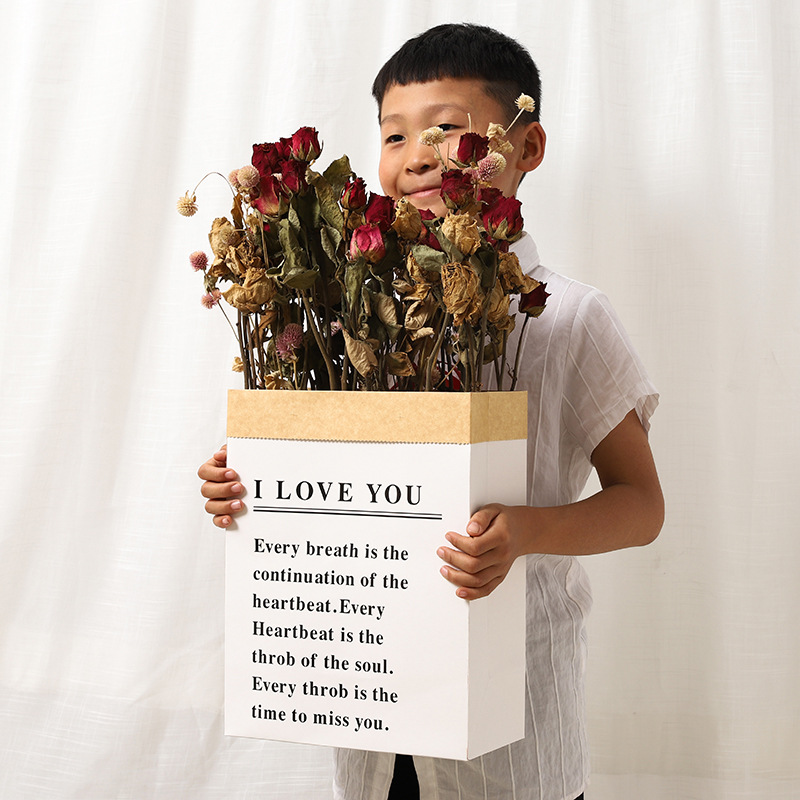 Picture of Flower packaging bag ins style bouquet bag rectangular gift bag kraft paper bag net red English hug bag wholesale
