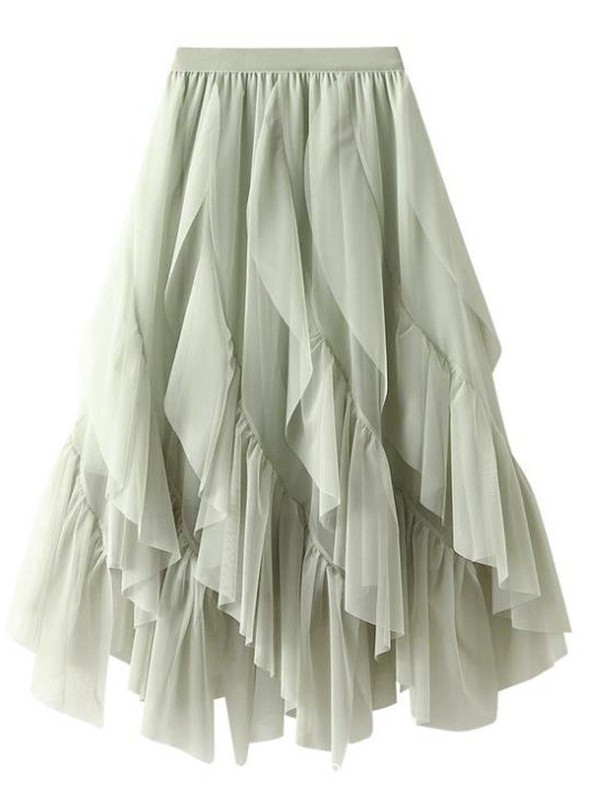 2025 New Fashionable European and American Style Cute Ruffled Gauze Skirt Mesh Skirt