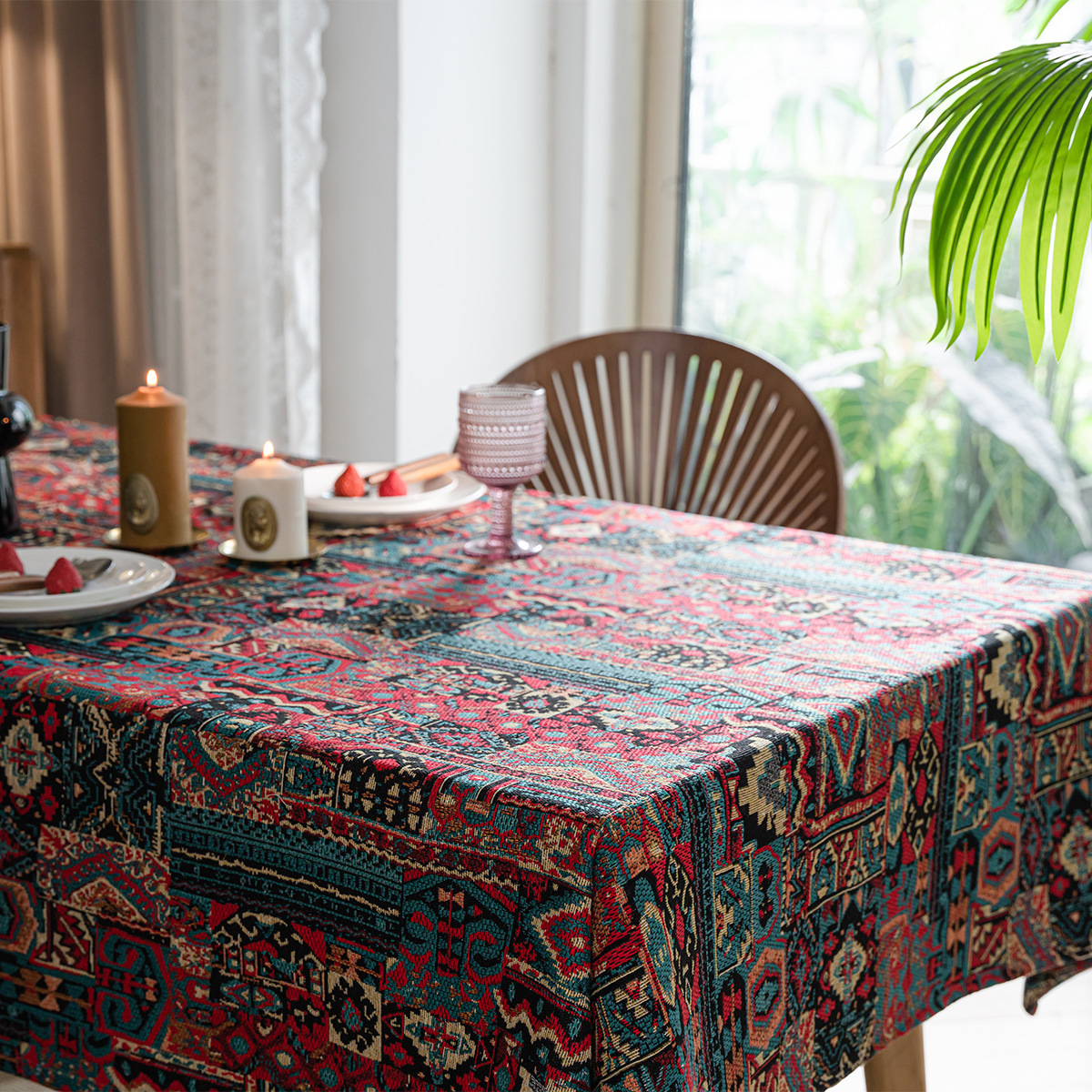 Picture of Yiqi Yun Miao Tablecloth Colorfulful Jacquard Tablecloth Double-Sided Pattern Thick Tablecloth Geometric Bohemian Style