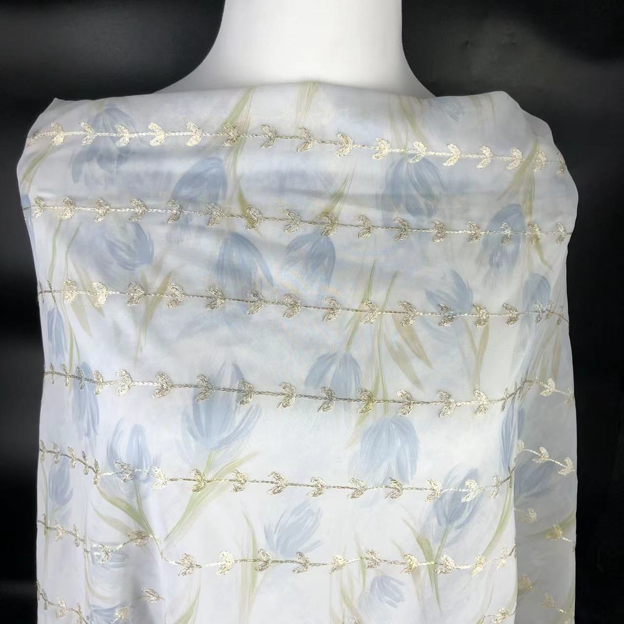 Xiaojun Textile Tulip Pattern Computer Embroidered Printed Fabric Chinese Print Children's Clothing Fabric Dress Han