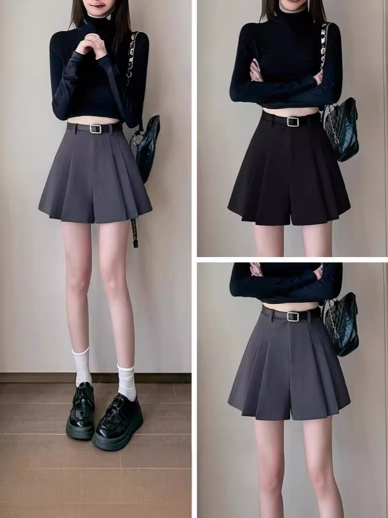 Grey Casual Suit Shorts Women's 2024 Summer New High Waist Loose Pants Slimming Wide Leg Skirt Pants