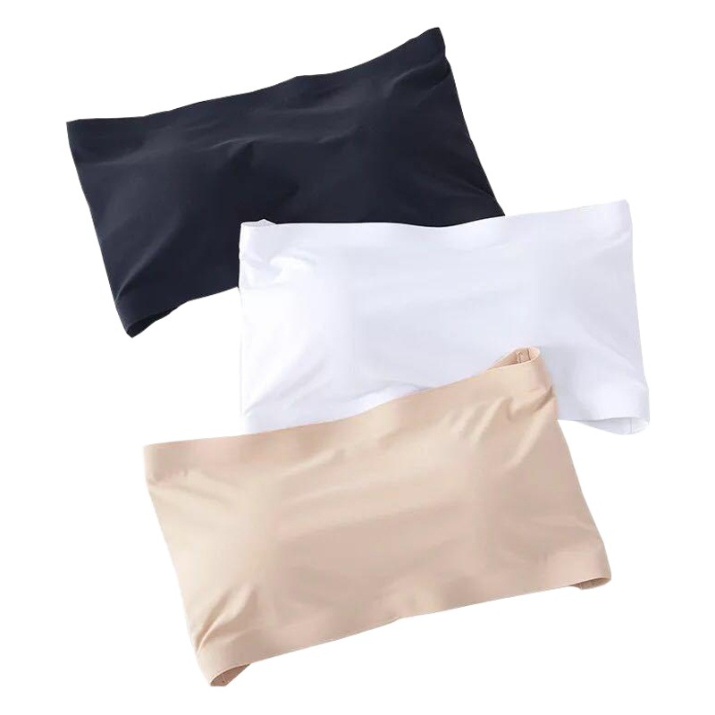 One-line ice silk strapless Beauty back seamless wrapped chest summer tube top girl underwear women's bra with chest pad