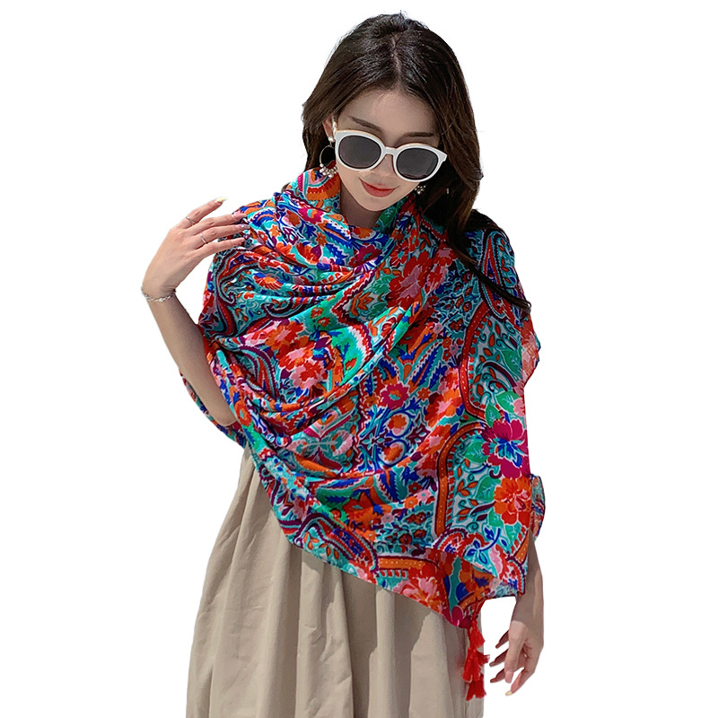 Picture of Summer Outdoor Leisure Comfortable Breathable Scarf Ethnic Style Vacation Cloak Beach Seaside Photo Play Large Shawl