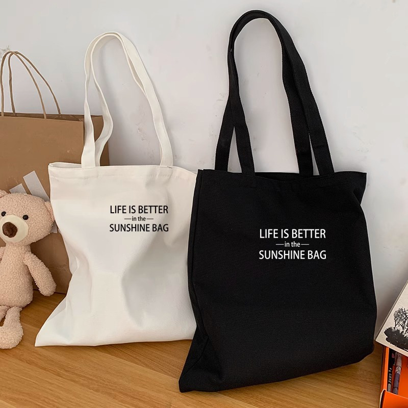 Artistic Letter Canvas Bag Large Capacity Shoulder Bag for Male and Female Students Attending Class Tote Bag with Custom Letter Print