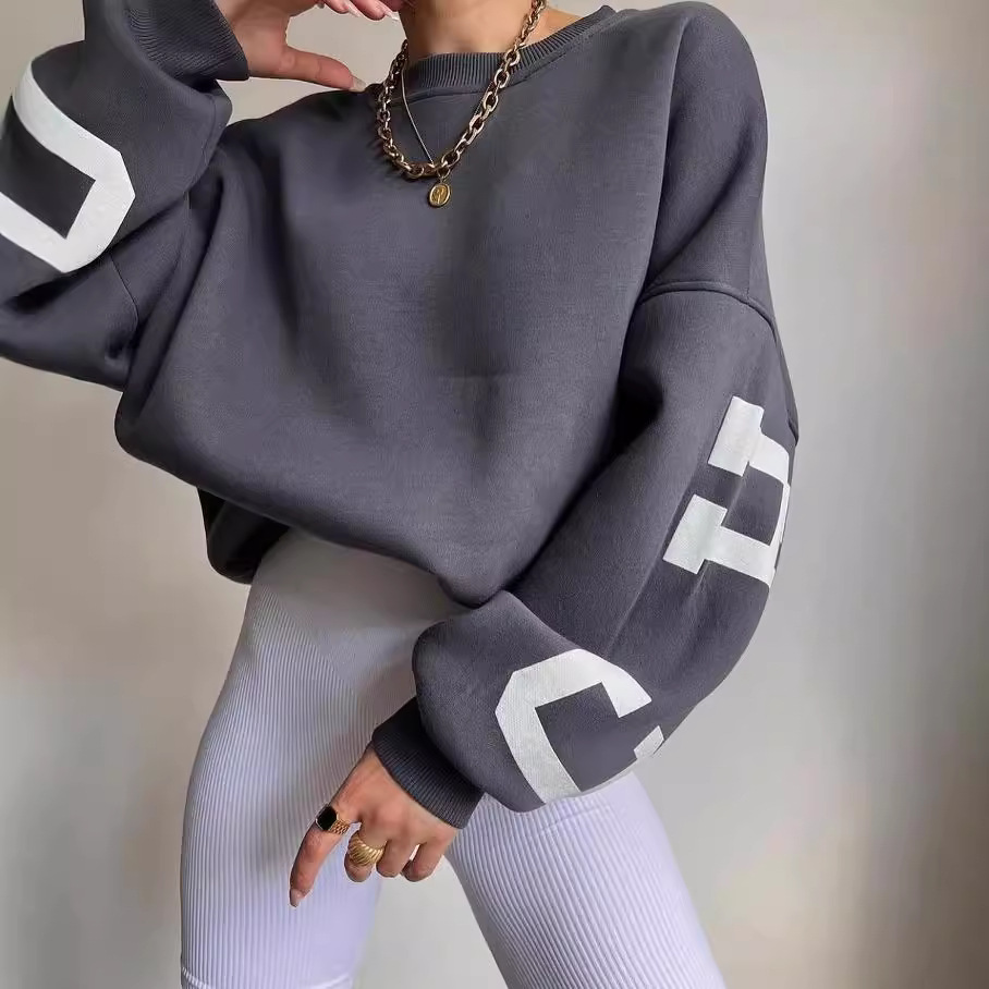 Picture of 2022 Amazon Cross-border European and American Women's Casual Fashion Printed Thickened All-match Top Long Sleeve Sweater