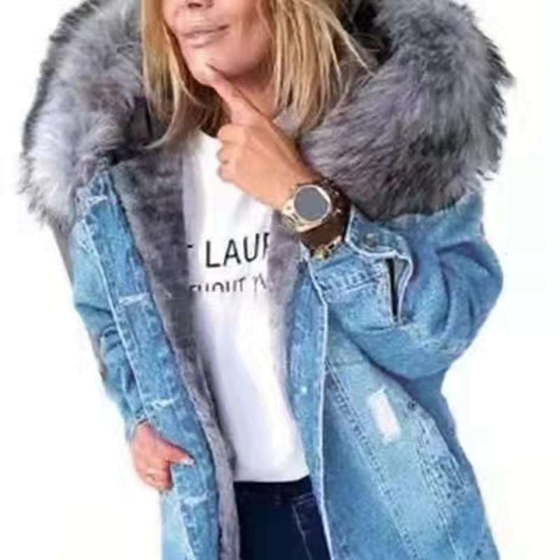 Women's Tops 2024 New Thickened Denim Tops Amazon Autumn and Winter Denim Clothes with Holes Cross-Border Denim Specially Supply