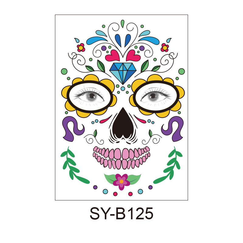 Picture of Cross-Border Waterproof and Sweat-Proof Day of the Dead Masquerade Funny Makeup Temporary Stickers Halloween Face Tattoo Stickers