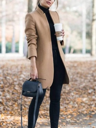 2025 Cross-Border Amazon European and American New Autumn and Winter Fashion Solid Color Stand Collar Popular Woolen Jacket