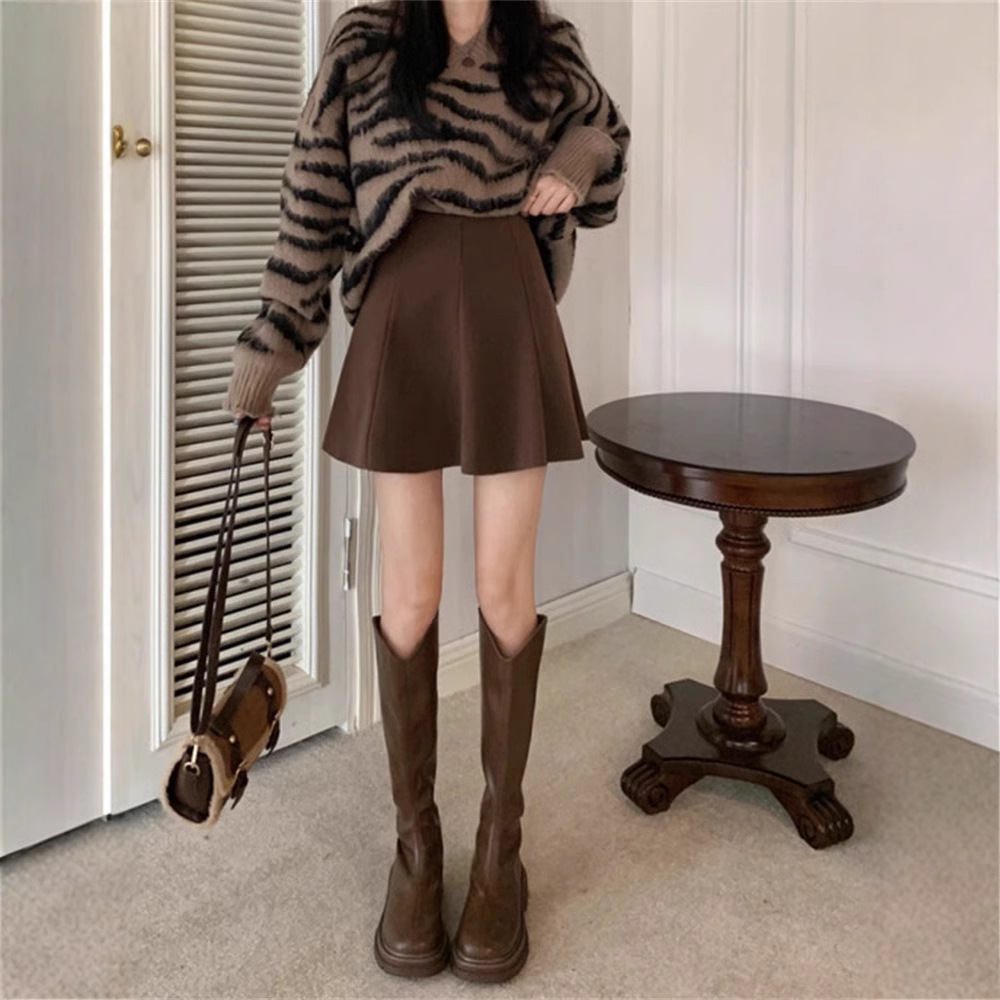 Black Woolen Skirt Women's 2024 Autumn and Winter New Straight Hip One-step Skirt Rear Split A- shaped Umbrella Skirt Skirt