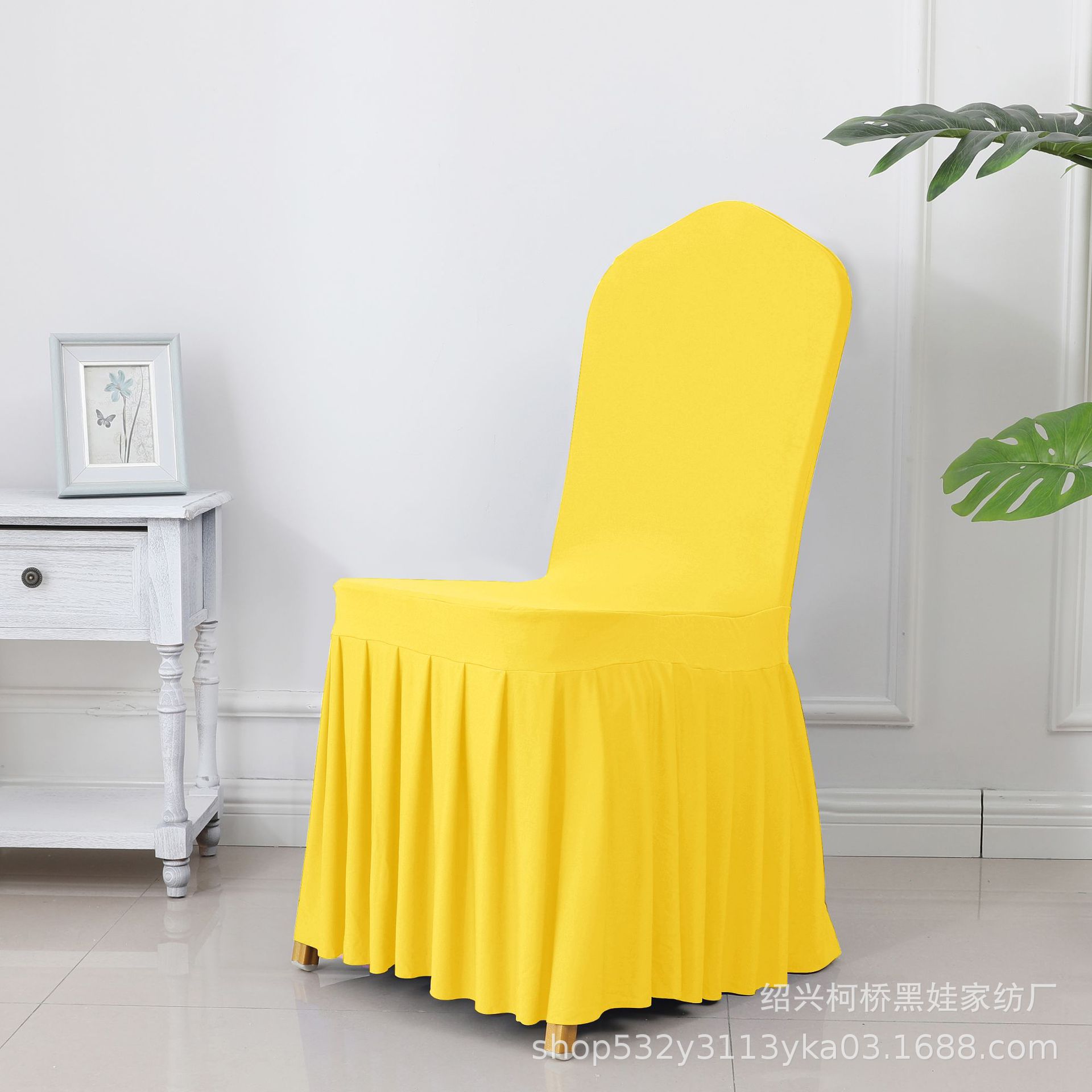 Picture of Chair Cover Thickened Stretch Pleated Skirt Dining Chair Cover Hotel Wedding Banquet Event Stool Cover Hotel Cloth