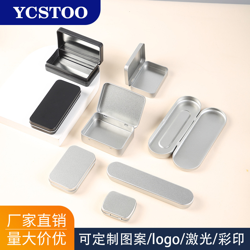 Flip in stock Packaging Empty Box Rectangular Tinplate Box PVC Window Multi-size Candy U Disk Box Printable Logo