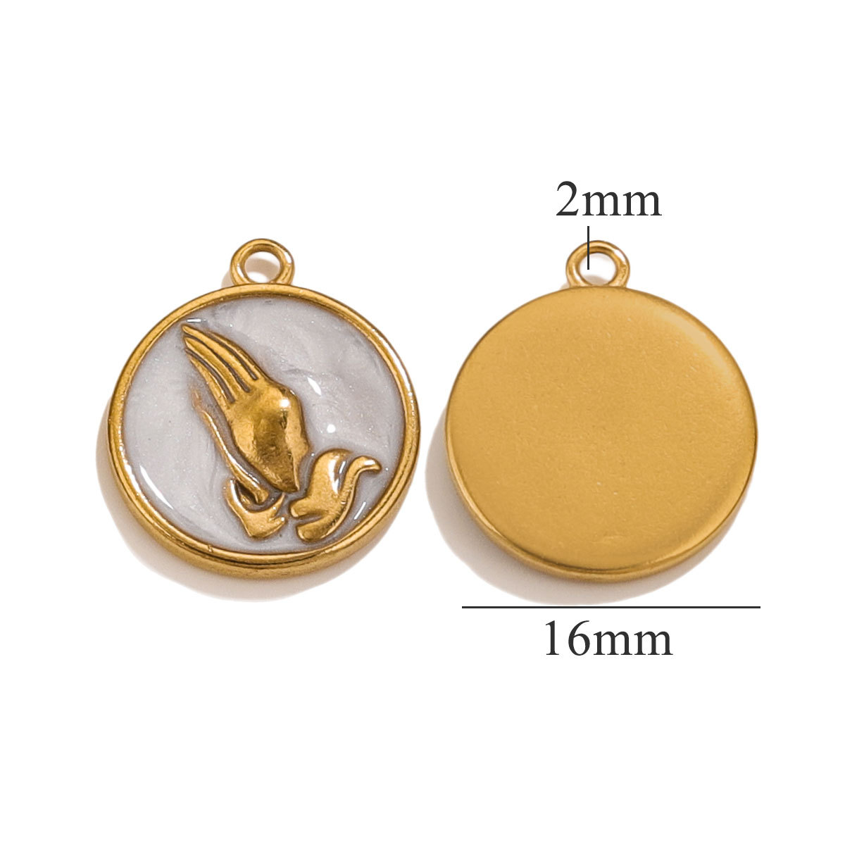 Picture of Cross-border hot-selling simple stainless steel hands-on prayer round pendant DIY love necklace bracelet earrings jewelry