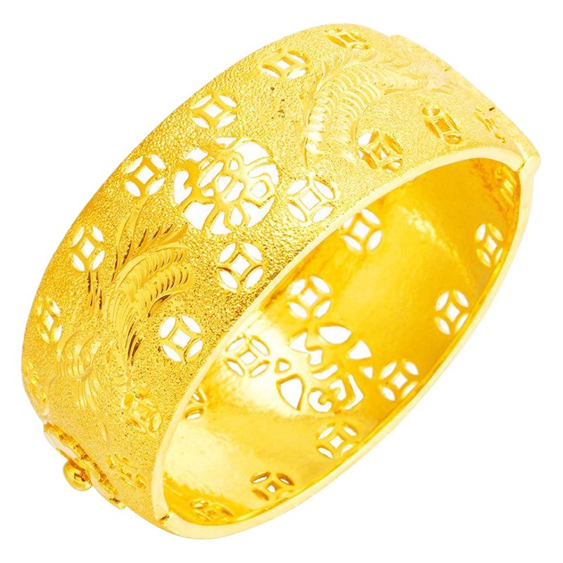 Atmospheric Bride Wedding Jewelry Wedding Double Bracelet Jewelry Copper Plated 999 Pure Gold Dragon and Phoenix Double Happiness Bracelet for Women