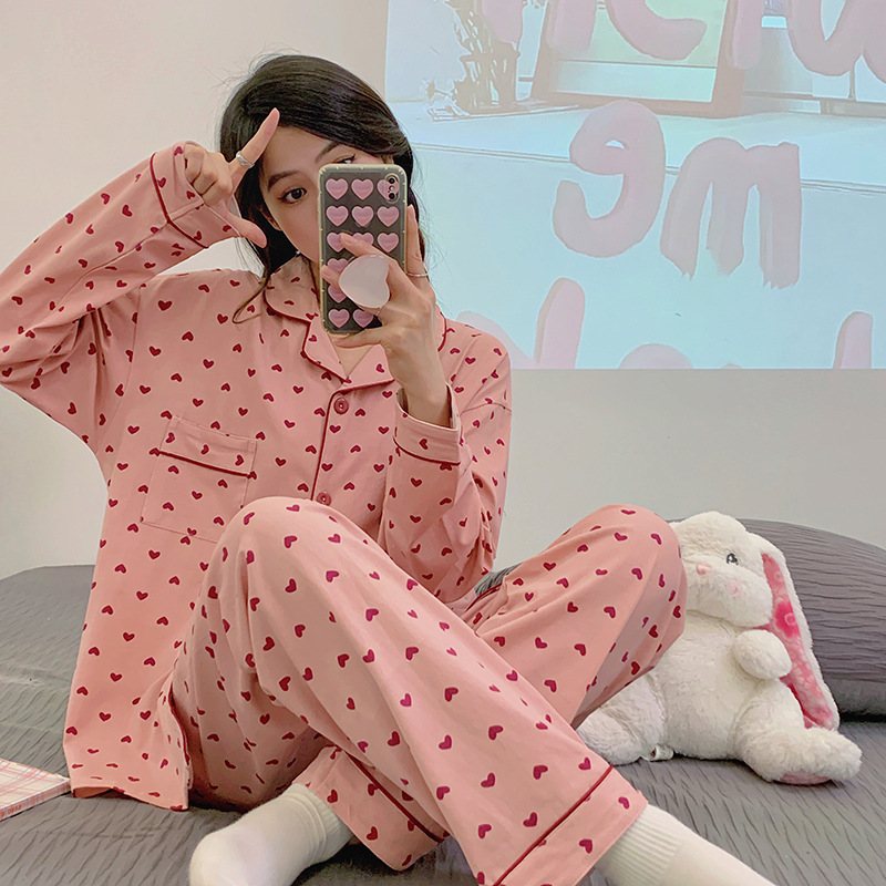 Picture of New Ins Pajamas for Women Simple Stripesd Internet Celebrity Long-Sleeved Cardigan Girl Korean Version Thin Home Wear Set Wholesale