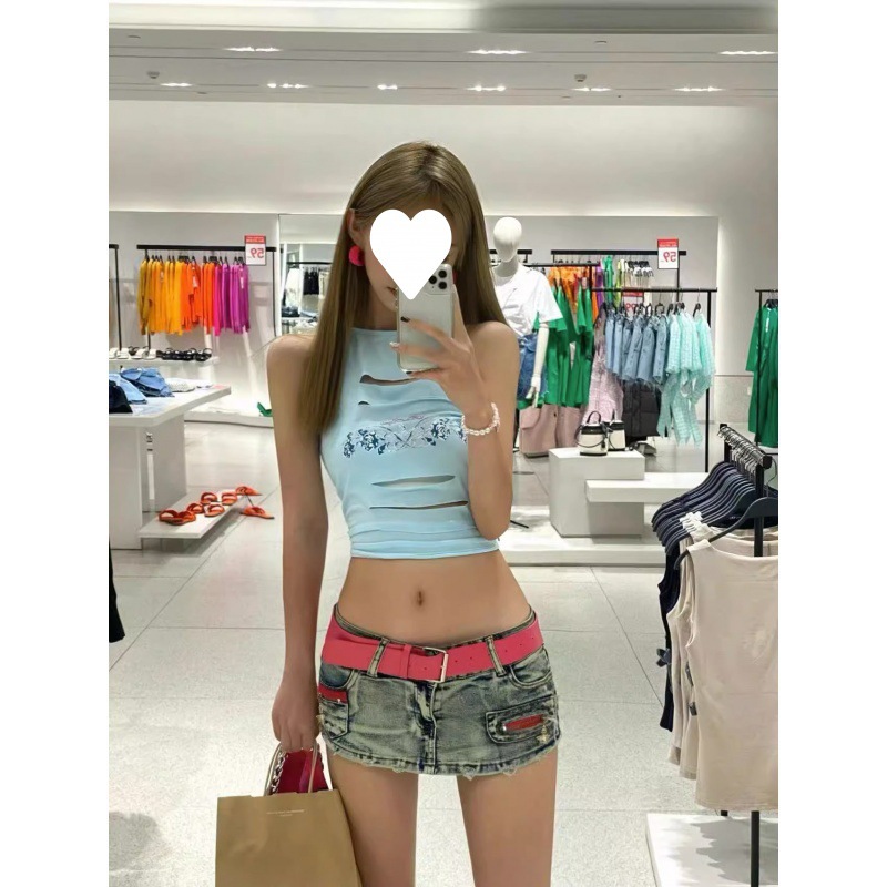 Y2g style high street hot girl Denim mini skirt women's summer new anti-exposure low waist stretch slim-fit sheath culottes