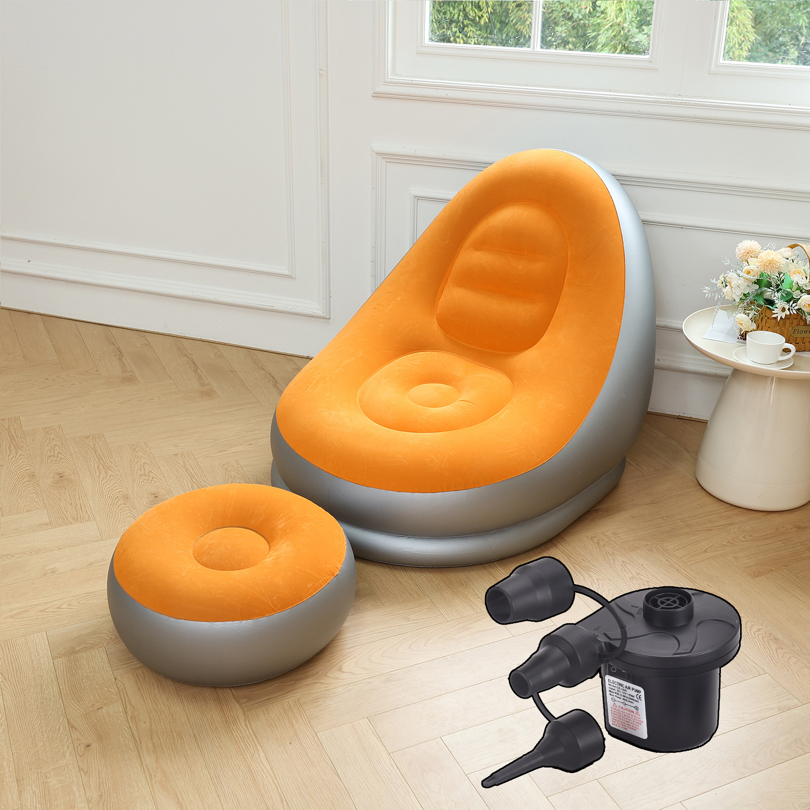 Picture of Adult Inflatable Lazy Sofa Two-piece Set with Pedal Macaron Flocking Sofa Recliner Leisure Inflatable Sofa
