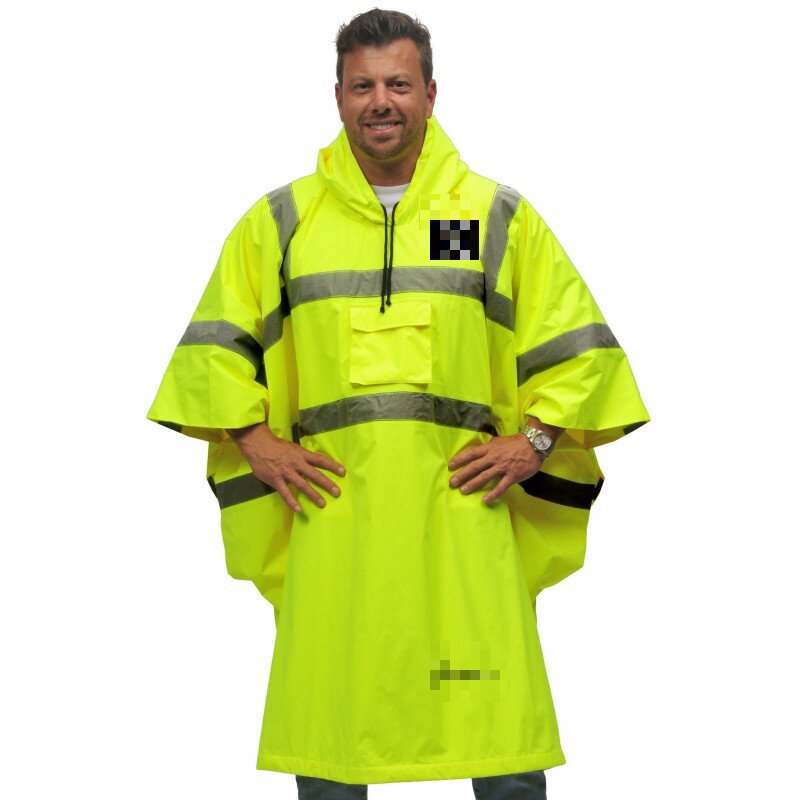 Multi-functional bright reflective fluorescent yellow children's adult poncho poncho ANSI Class 3 rain poncho