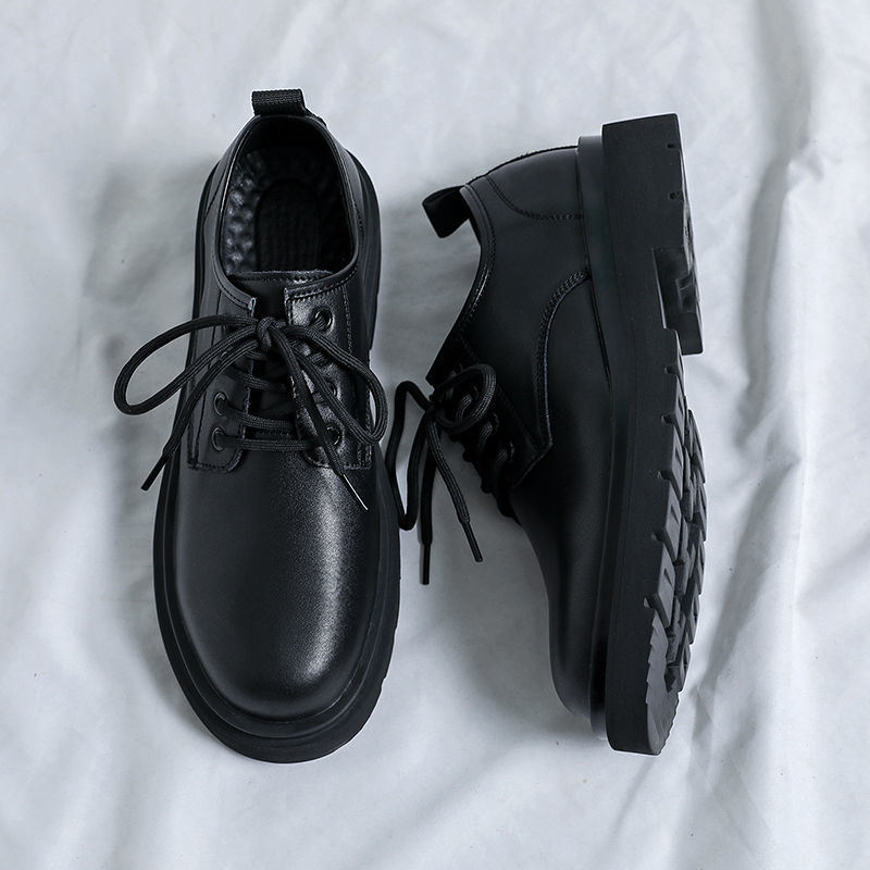 Men's Black Business Formal Casual Leather Shoes Men's Inner Heightening British Small Leather Shoes Groomsmen and Groom Wedding Shoes Xichen