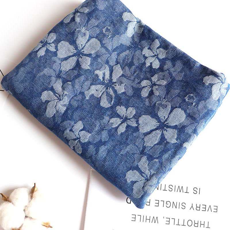 Spring and Summer Floral Elastic Denim Fabric Washed Jacquard Soft Clothing Fabric Clothing Fabric Handmade DIY