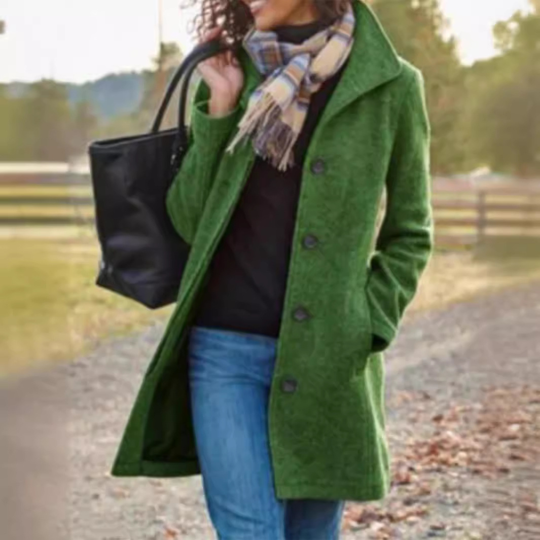 Picture of 2024 Amazon Hot Style European and American Fashion Thickeneded Woolen Outwear Autumn and Winter Women's Pure Color Long Outwear Women's Fashionable