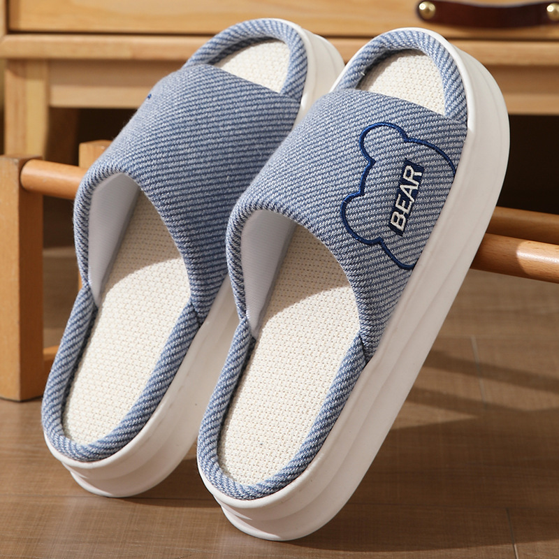 Linen Slippers Women's Four Seasons Home Comfortable Breathable Feeling Thick Bottom Home Anti-Slip Summer Men's Cotton and Linen Sandals