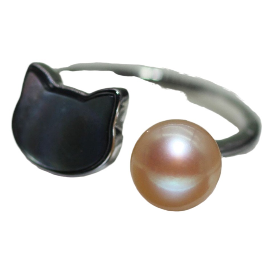 2024 summer new 18K gold-plated natural freshwater mother of pearl cat earrings suit fresh sweet and cute