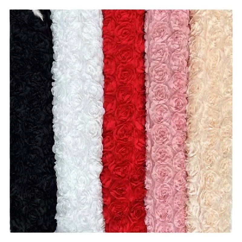European and American Foreign trade new high-grade rose crocheted embroidered lace fabric three-dimensional floating flower embroidered fabric