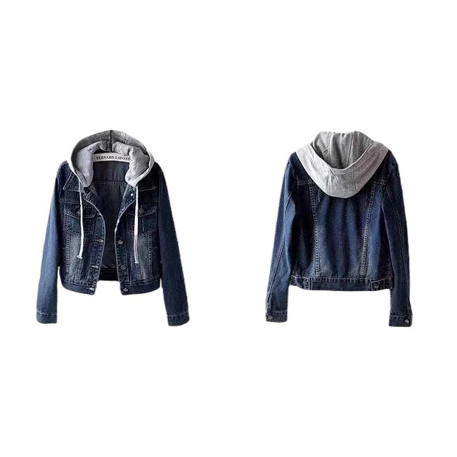 Picture of Japanese and Korean Super Popular Denim Short Outwear Women's Short Spring & Fall 2025 New Long-Sleeved Slim Hooded Jacket Student Top