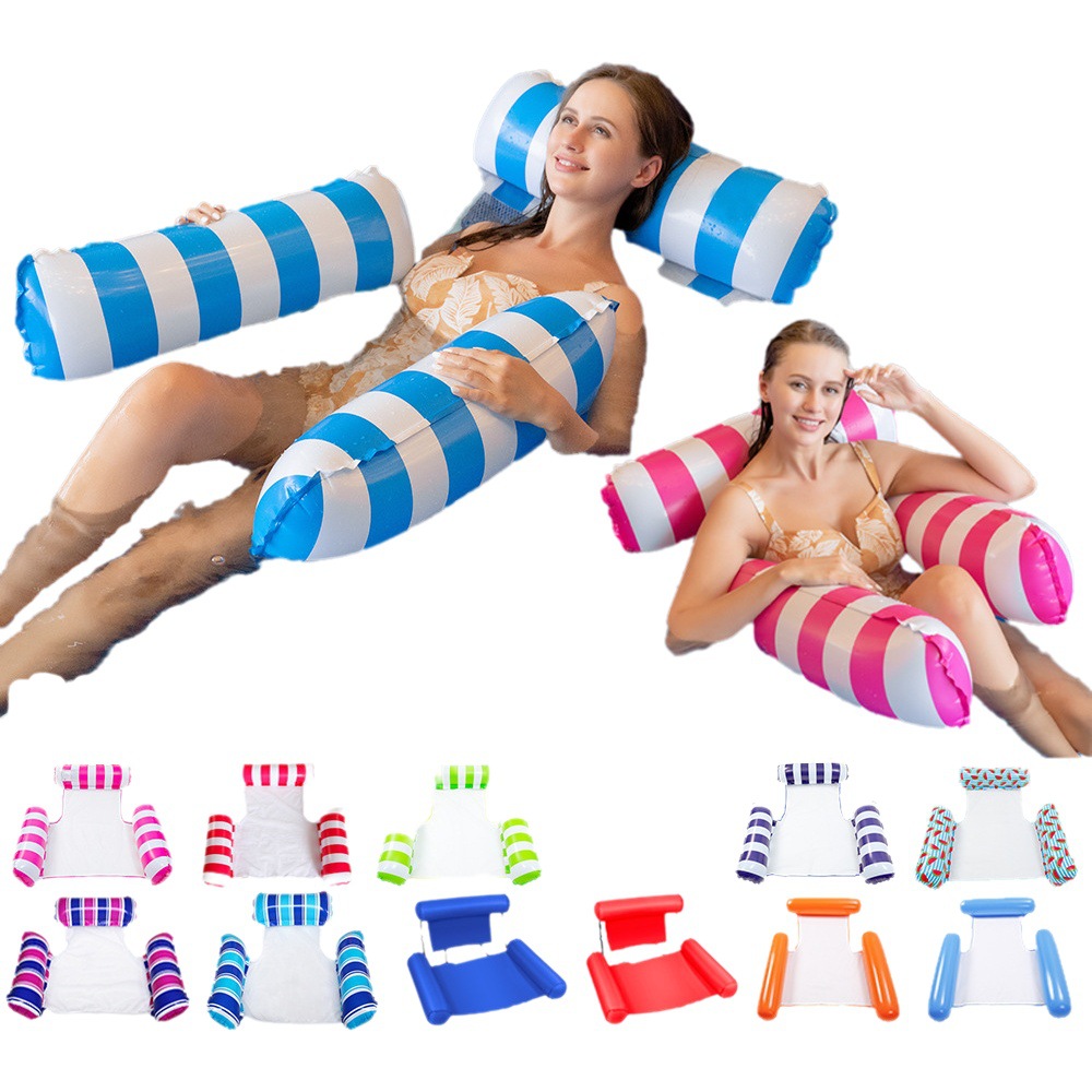 Cross-Border Spot Three-Tube Inflatable Water Bed New Product Stripesd Inflatable Floating Row Large and Small Hammock Water Supplies Lounge Chair
