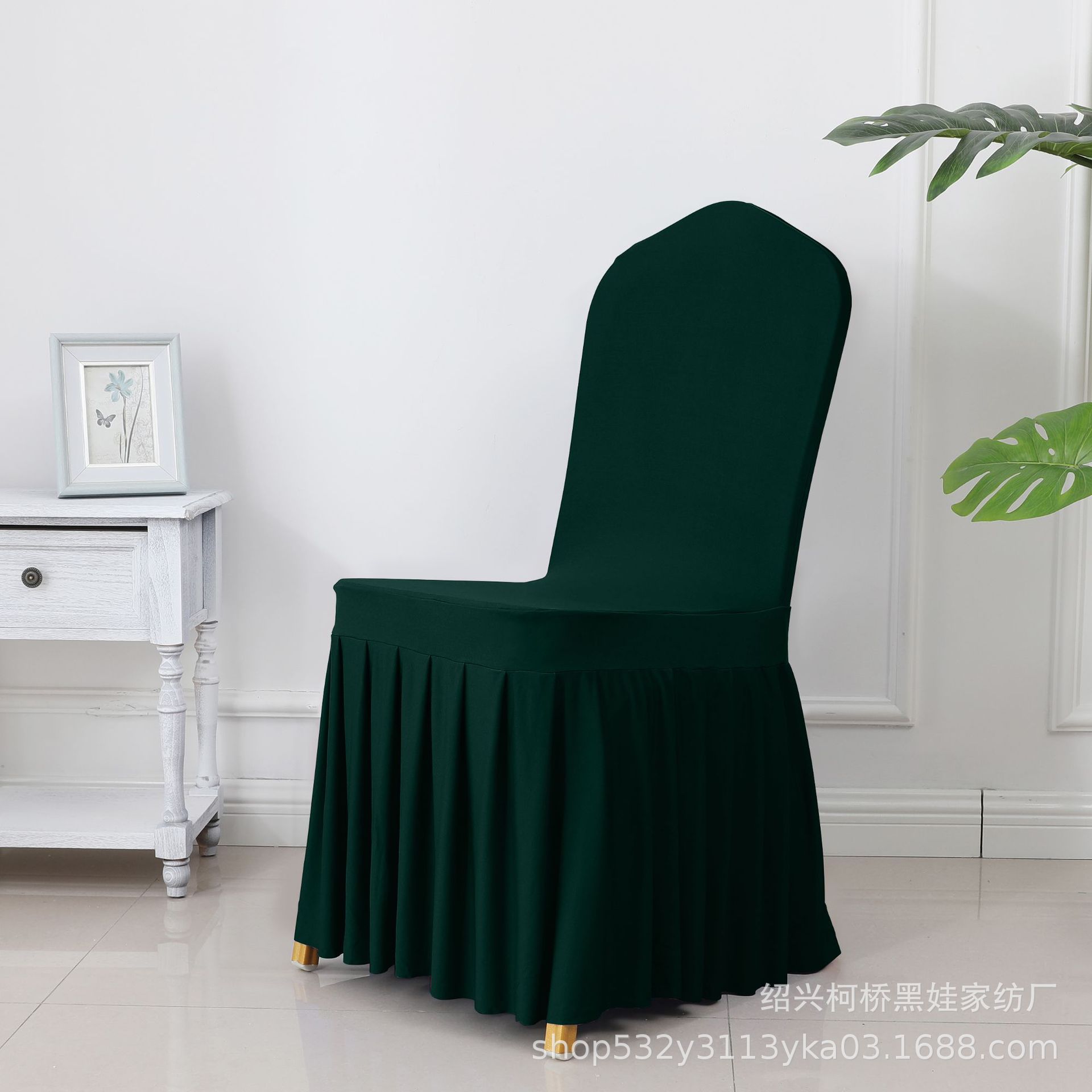 Picture of Chair Cover Thickened Stretch Pleated Skirt Dining Chair Cover Hotel Wedding Banquet Event Stool Cover Hotel Cloth