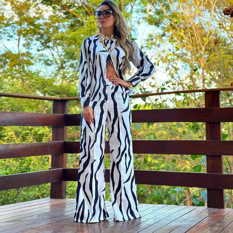 Export women's set [buyer list] long sleeve shirt printed pants spring and autumn high-end two-piece set
