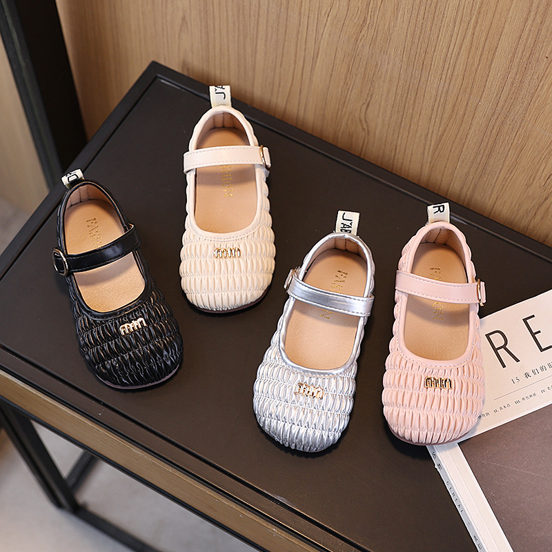 Korean Style Small Fragrant Children's Leather Shoes Spring Girls' Small Leather Shoes Children's Princess Small Flats Baby Comfortable Beanie Shoes
