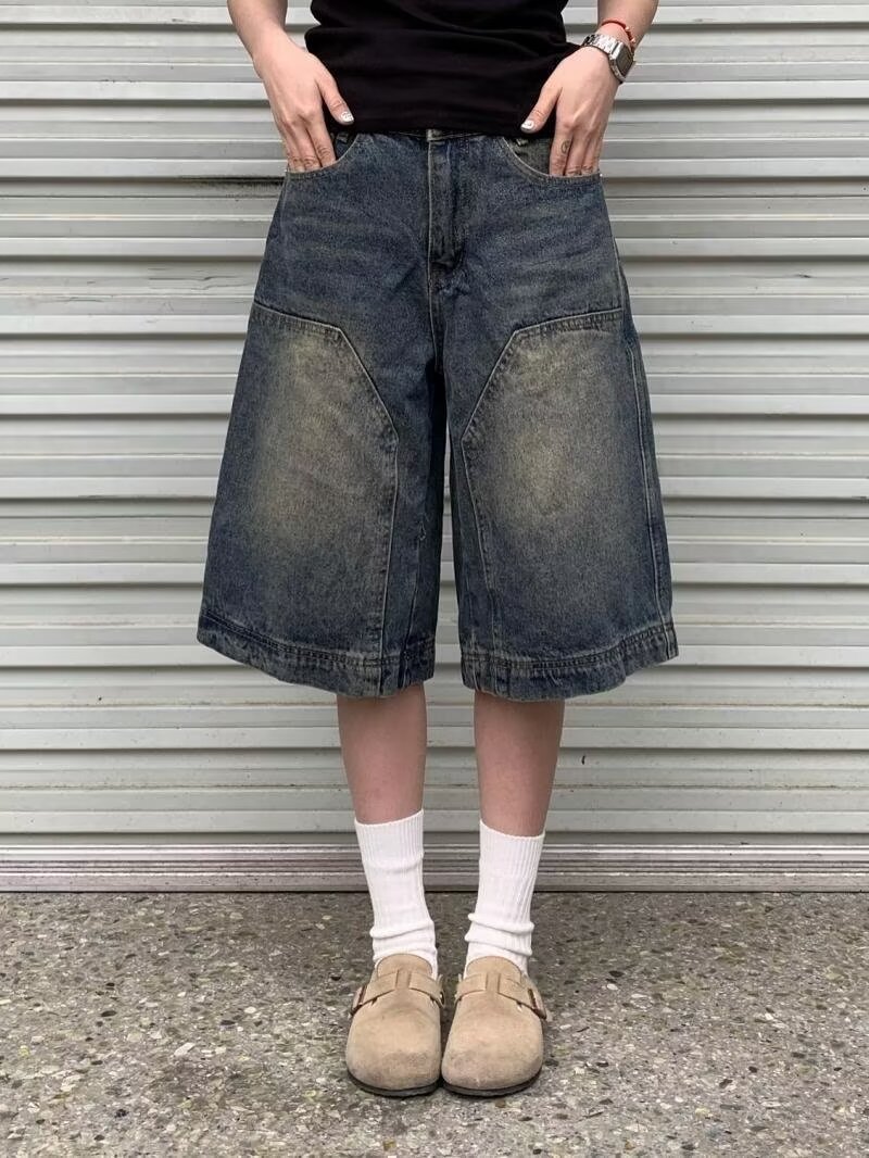 American Retro New Jeans Women's Summer Trendy Brand Straight Loose Girl's Wide Leg Workwear Five-point Trendy Pants