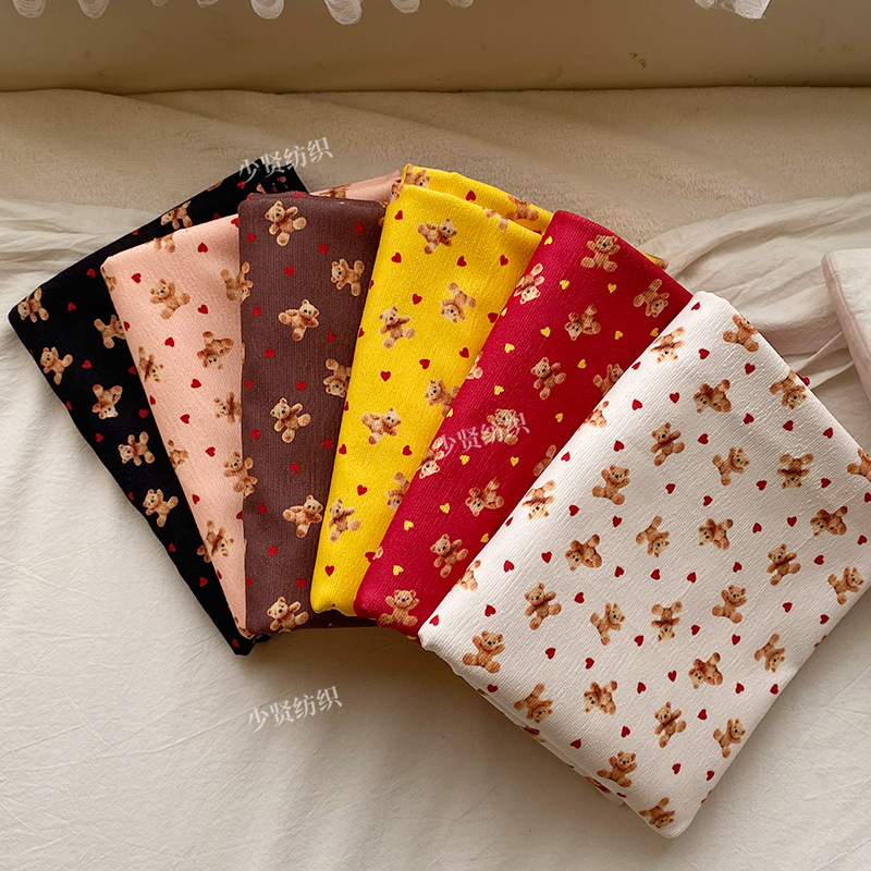 Japanese and Korean bear pattern printed fabric autumn and winter baby children's coat clothes skirt fabric home wear fabric