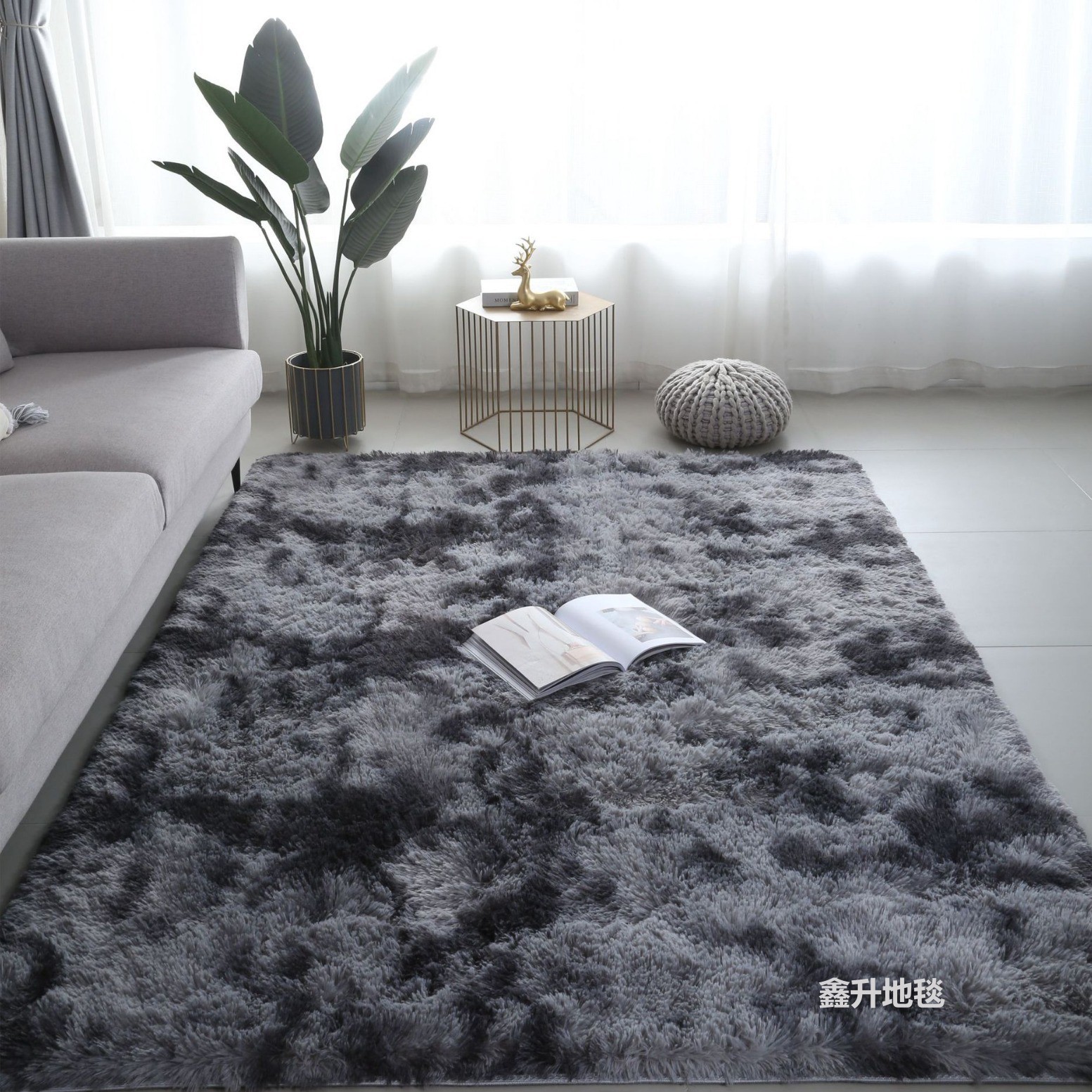 Living Room large area carpet silk wool tie-dyed gradient sofa blanket bedroom bedside blanket study decorative floor mat cross-border