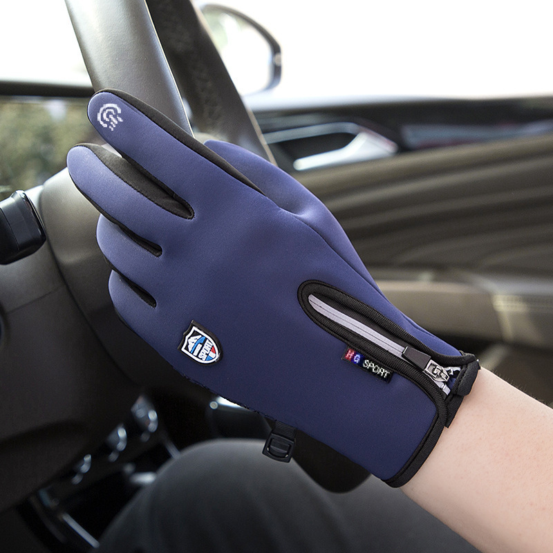 Picture of Cross-border cycling touch screen waterproof shield zipper design autumn and winter fleece-lined warm non-slip men and women windproof fleece gloves