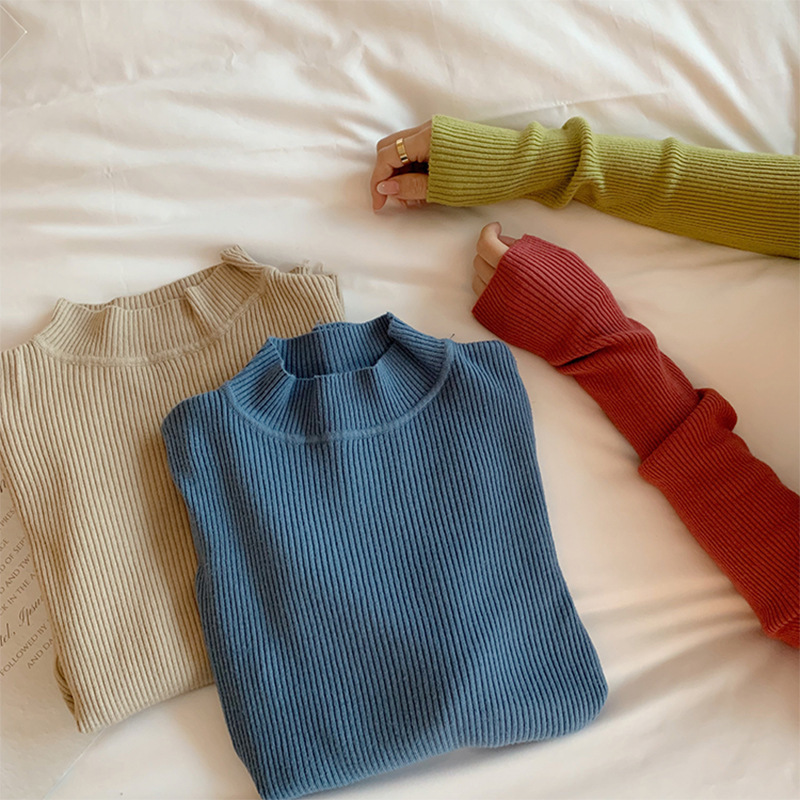 Picture of Sweater women's 2022 new autumn and winter long sleeve inner Slim Korean base shirt half high collar pullover sweater wholesale