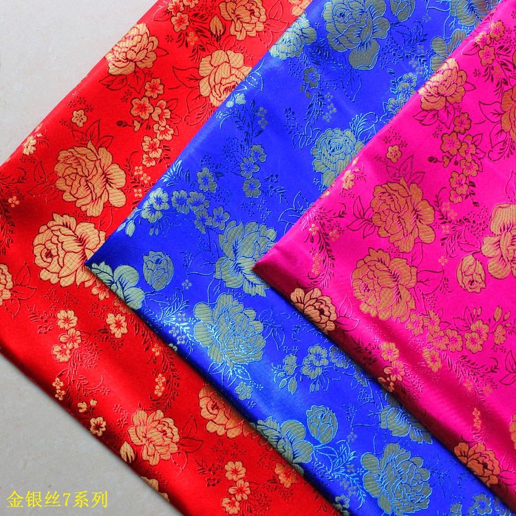 150cm Width Rose Brocade Fabric Cosplay Tang Suit Cheongsam Fabric Glossy Gold and Silver Jacquard Fabric