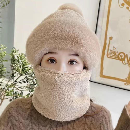 Picture of Autumn and Winter Hat New Cute Warm Mask Bear Hat Integrated Neck Scarf Gloves Popular Versatile Plush Four-In-One