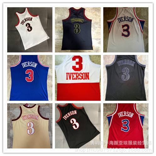 [76ers jersey] densely embroidered basketball jersey 76ers team no. 3 iverson MN fully densely embroidered basketball suit
