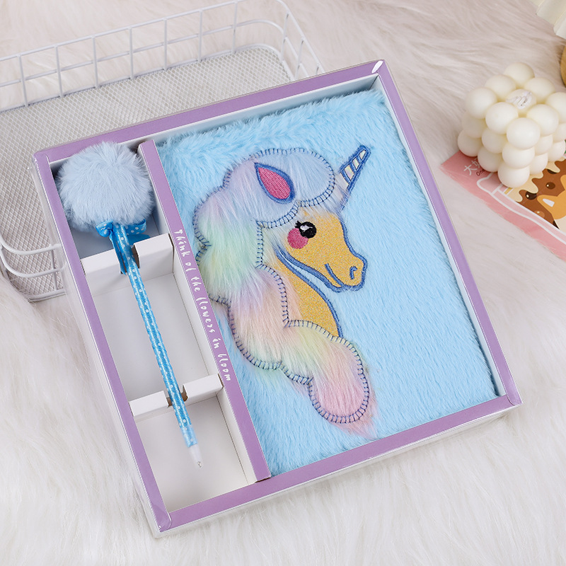 Picture of Cross-border Unicorn Plush Notebook Student Girly Diary Embroidery Handbook School Rewards Stationery Supplies
